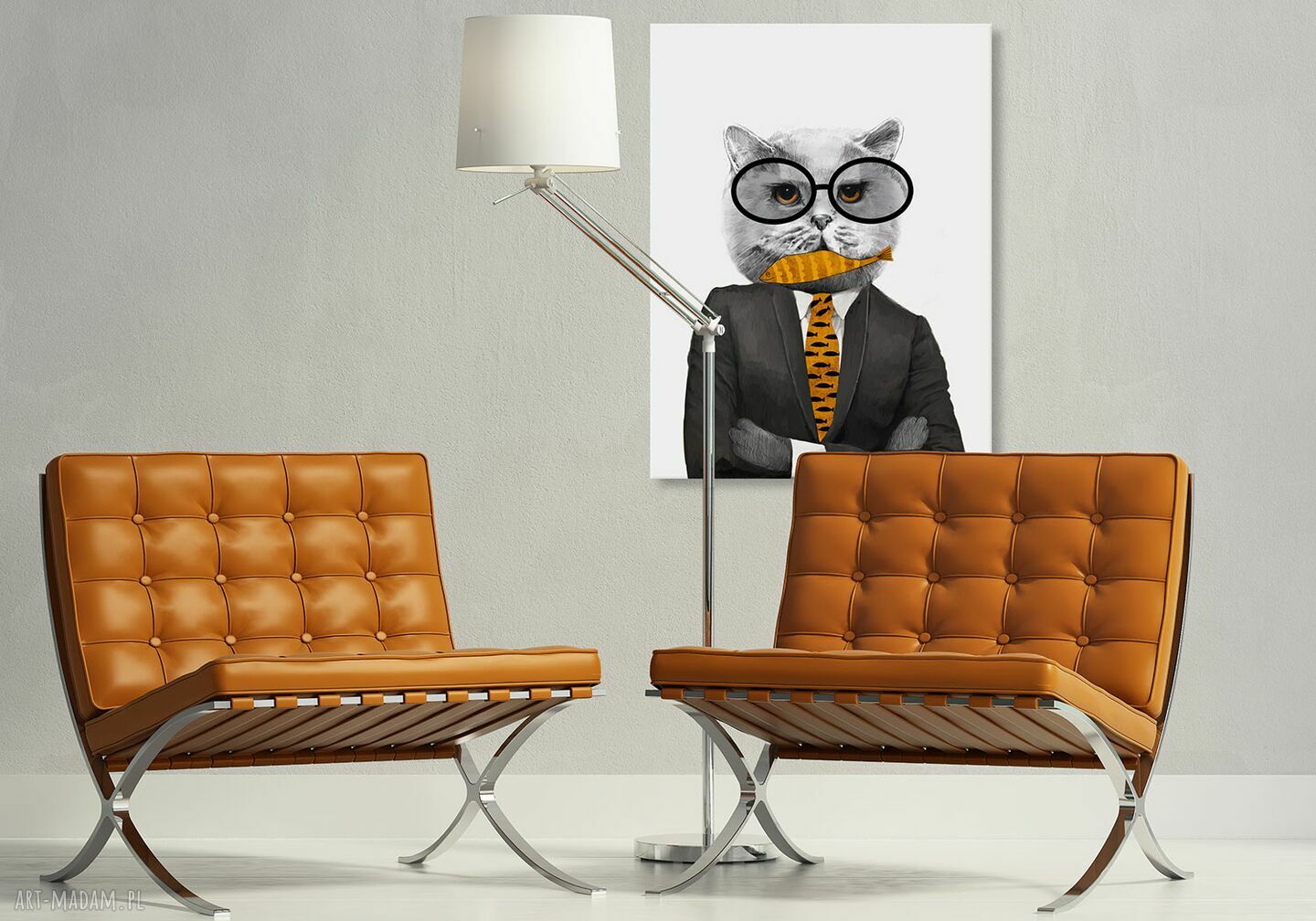 Hipsterski kot w marynarce i okularach - obraz na płótnie 60x80 cm