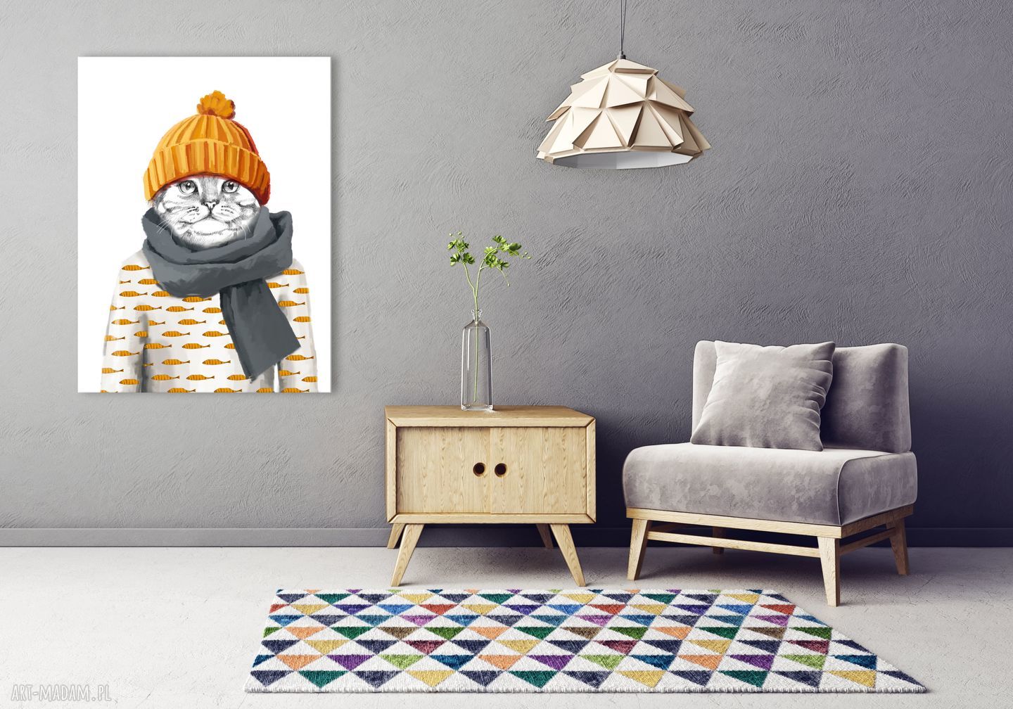 Mały kotek w ubraniu - obraz na płótnie 60x80 cm (gotowy do zawieszenia)