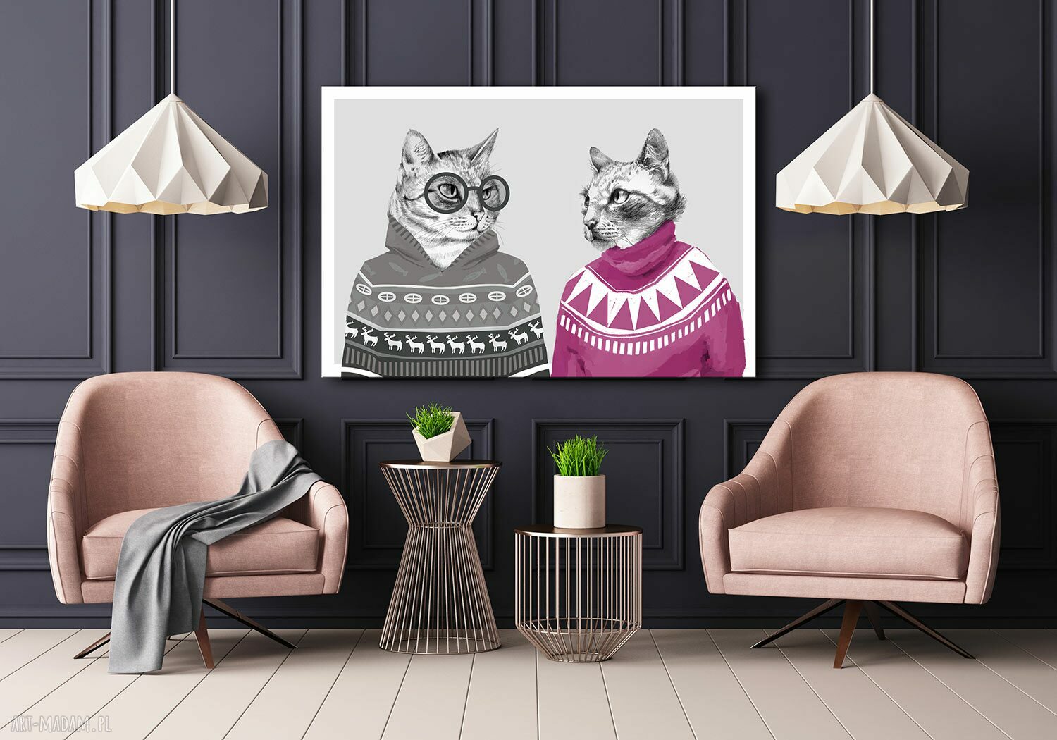 Obraz drukowany na płótnie Hipsterskie koty w swetrach 120x80 cm - gotowy do powieszenia