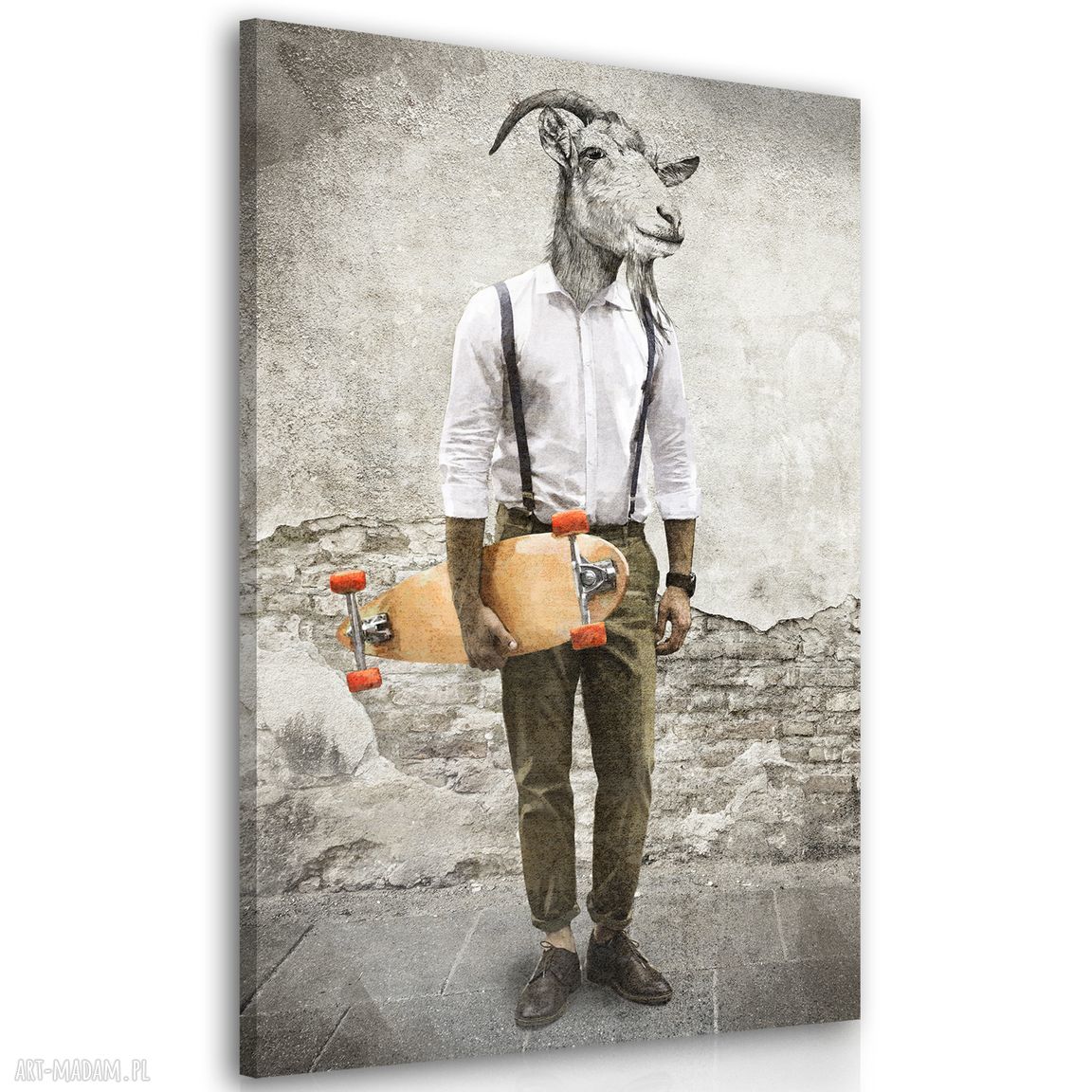 Kozioł z deskorolką - obraz drukowany na płótnie 80x120 (hipster)