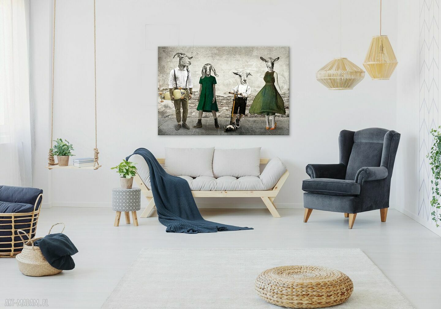 Kozy w ubraniach w stylu vintage - obraz drukowany na płótnie 120x80