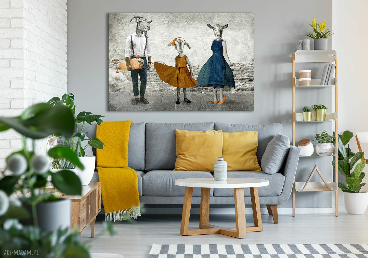 Obraz drukowany na płótnie Kozłowscy z córką 120x80 cm - zabawne kozy do wnętrza