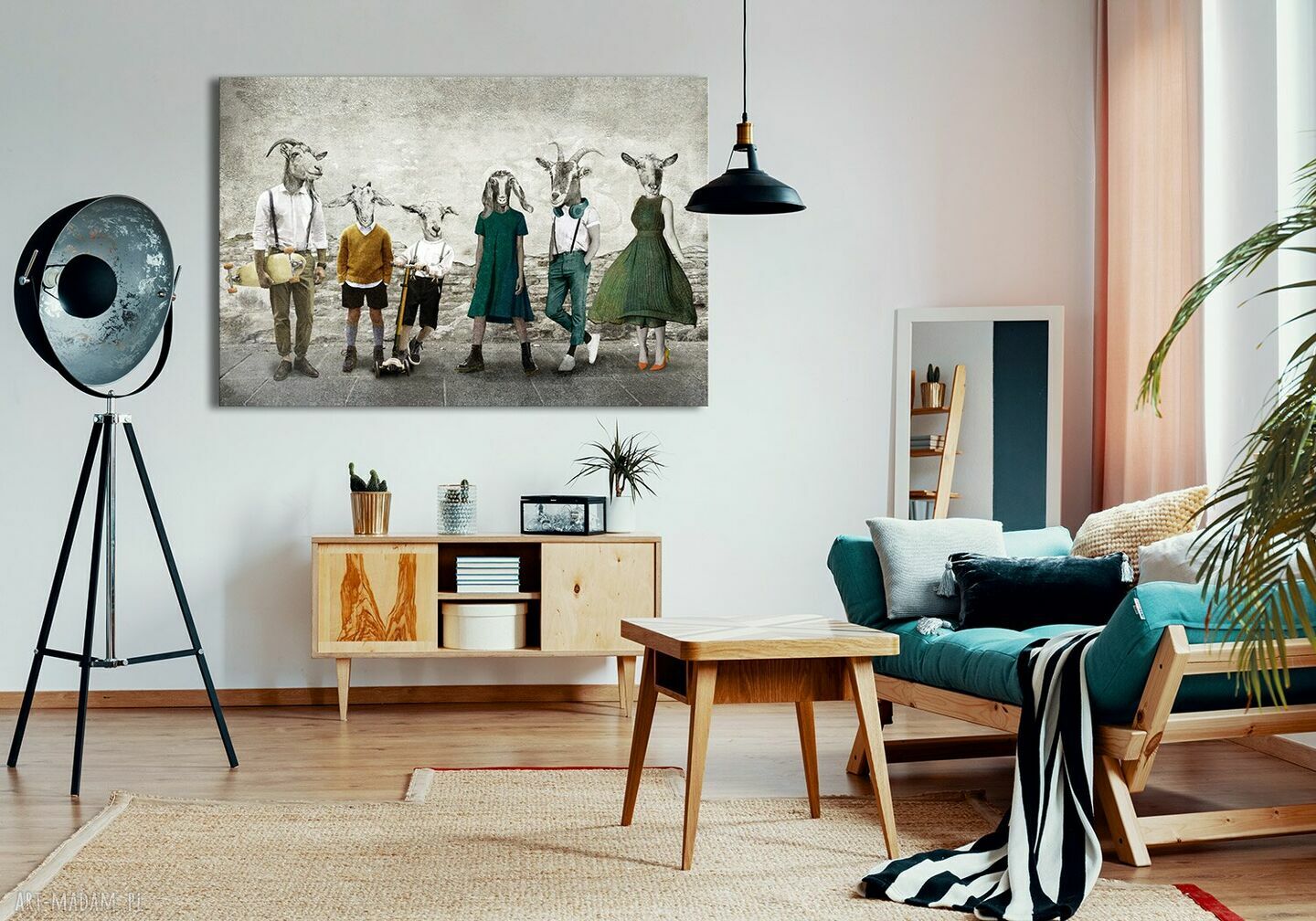 Obraz na płótnie - Kozy: Rodzina Kozłowskich z dziećmi 120x80 cm