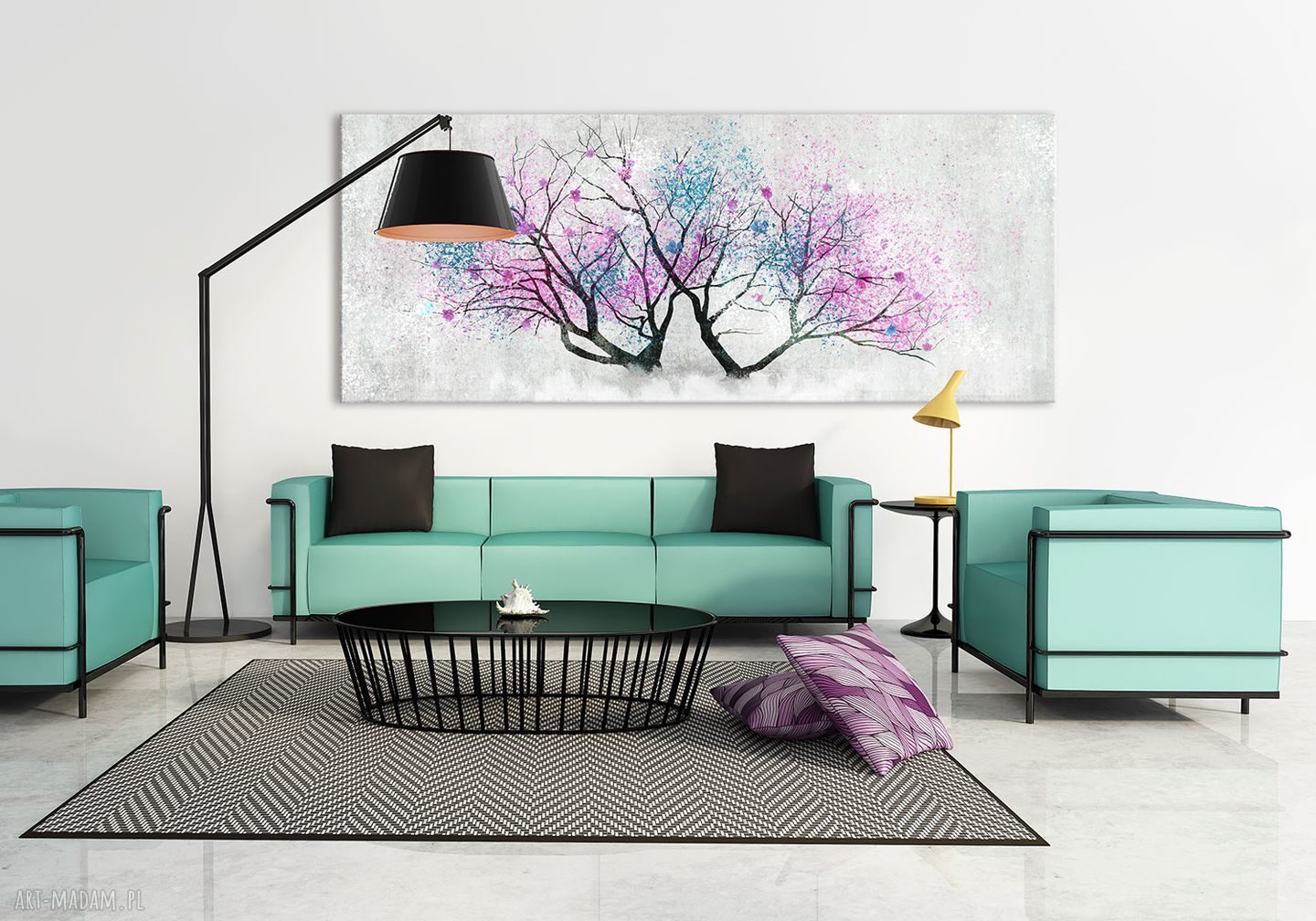 Kwitnące drzewo jabłoni - obraz drukowany na płótnie 147x60 cm