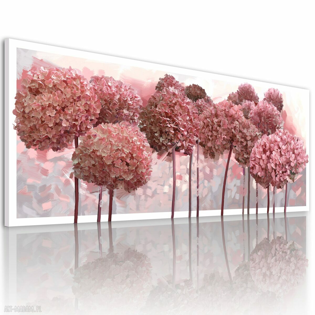 Różowe hortensje ogrodowe - obraz na płótnie 147x60 cm, gotowy do powieszenia