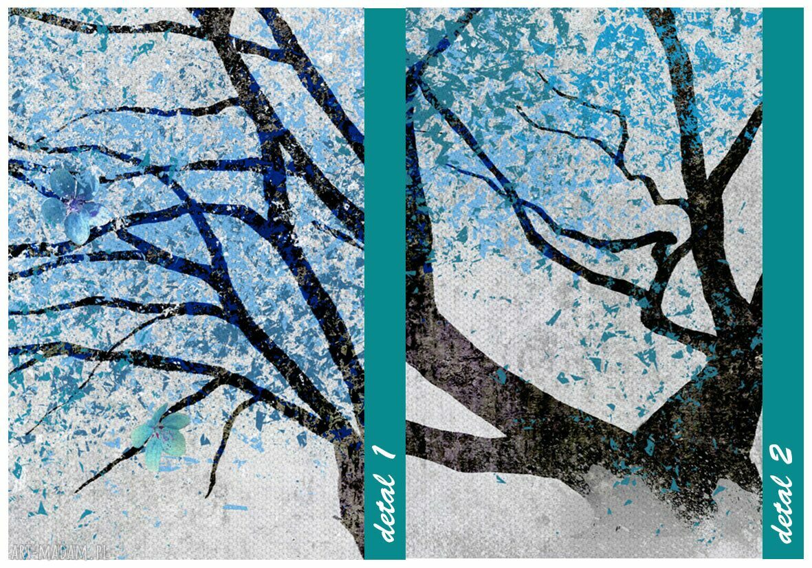 Obraz drukowany na płótnie z kwitnącym drzewem 147x60 cm - niebieskie kwiaty