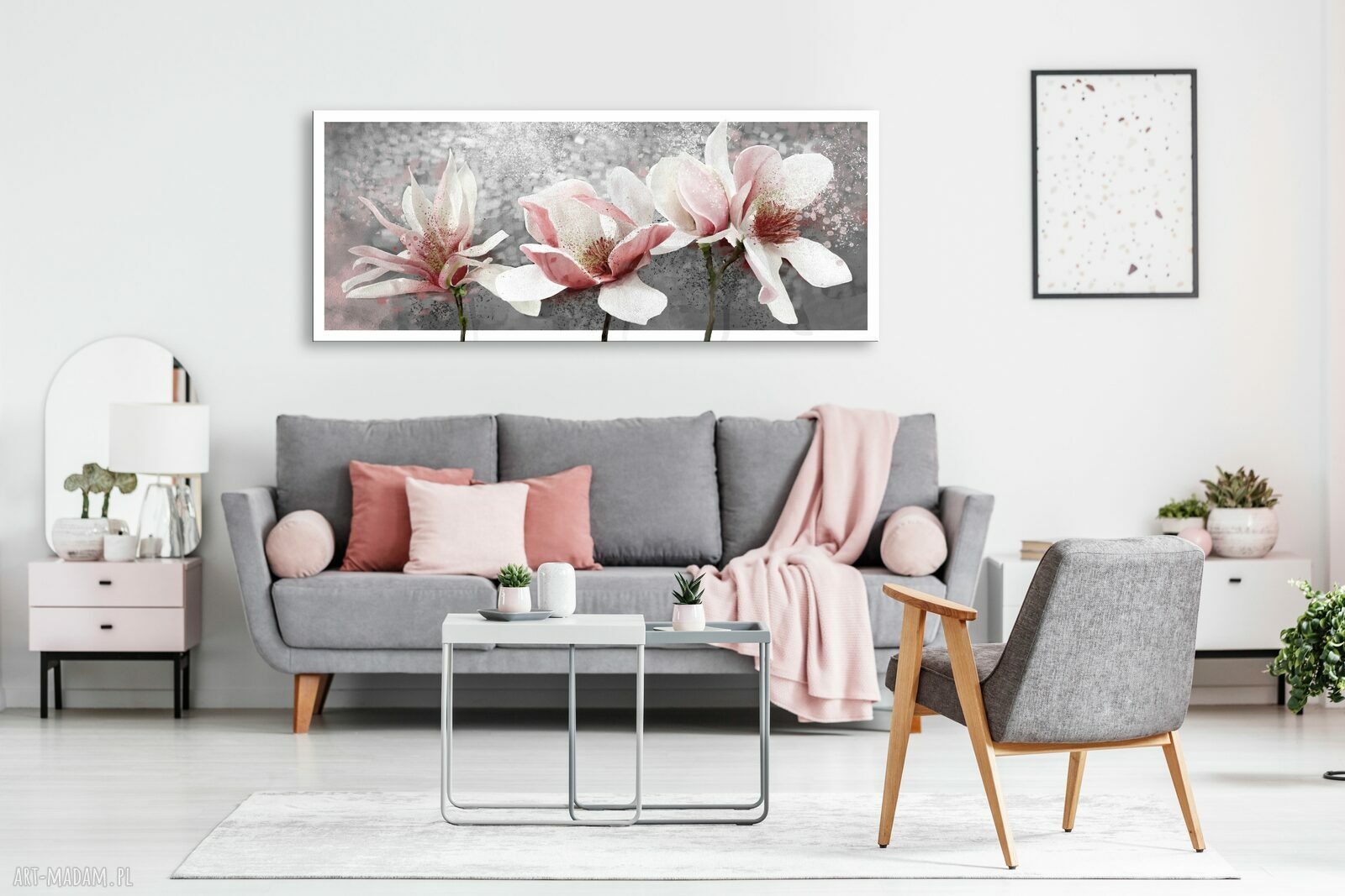 Obraz na płótnie z magnoliami w pastelowych barwach 147x60 cm (gotowy do powieszenia)