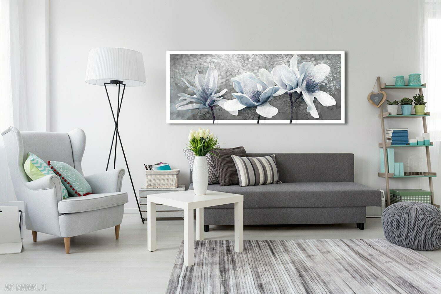 Magnolie w pastelach - nowoczesny obraz drukowany na płótnie 147x60 cm