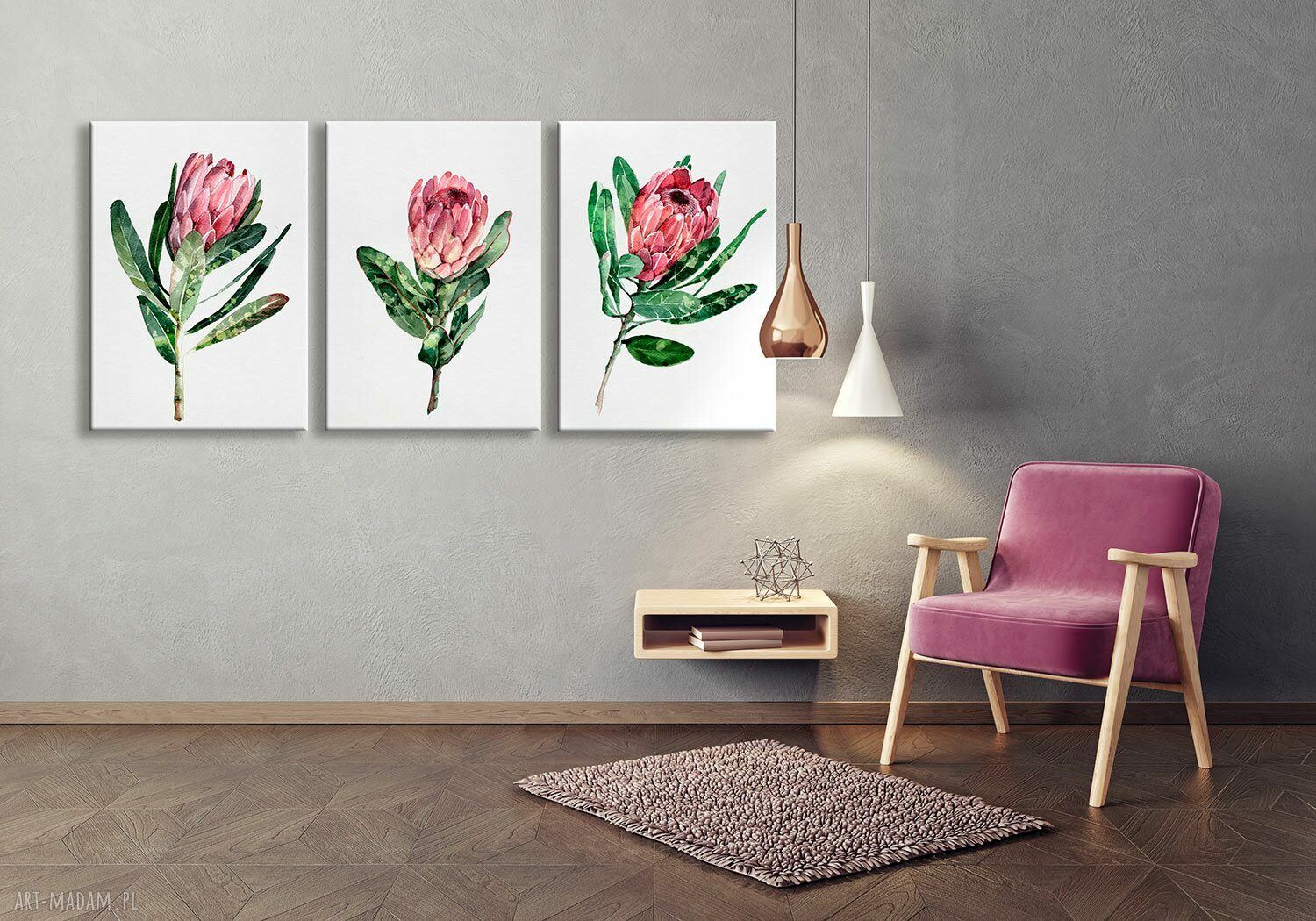 Tryptyk z peoniami 150x70 cm - obraz drukowany na płótnie
