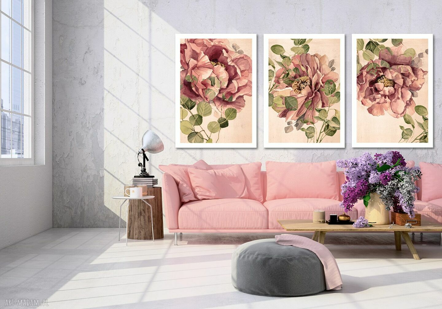 Obraz drukowany na płótnie Piwonie - duży tryptyk 3 części 50x70 (łącznie 150x70 cm)