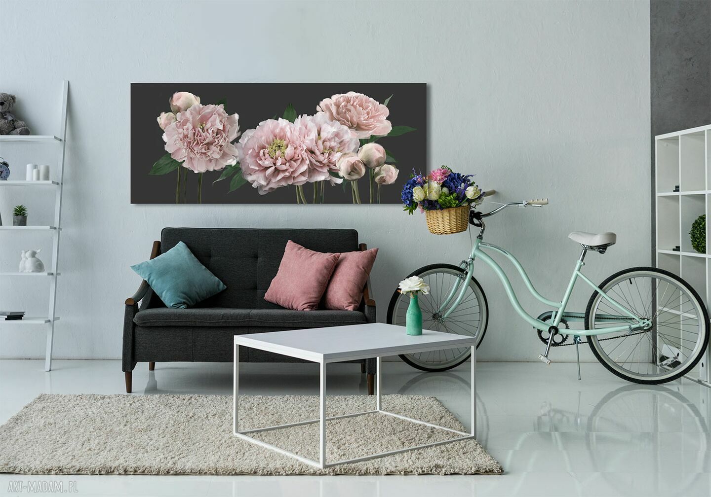 Piwonie na płótnie 147x60 cm - nowoczesny obraz do salonu i sypialni