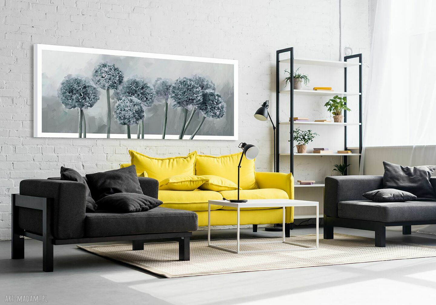 Obraz drukowany na płótnie - Kwiaty czosnku w odcieniach szarości 147x60 cm