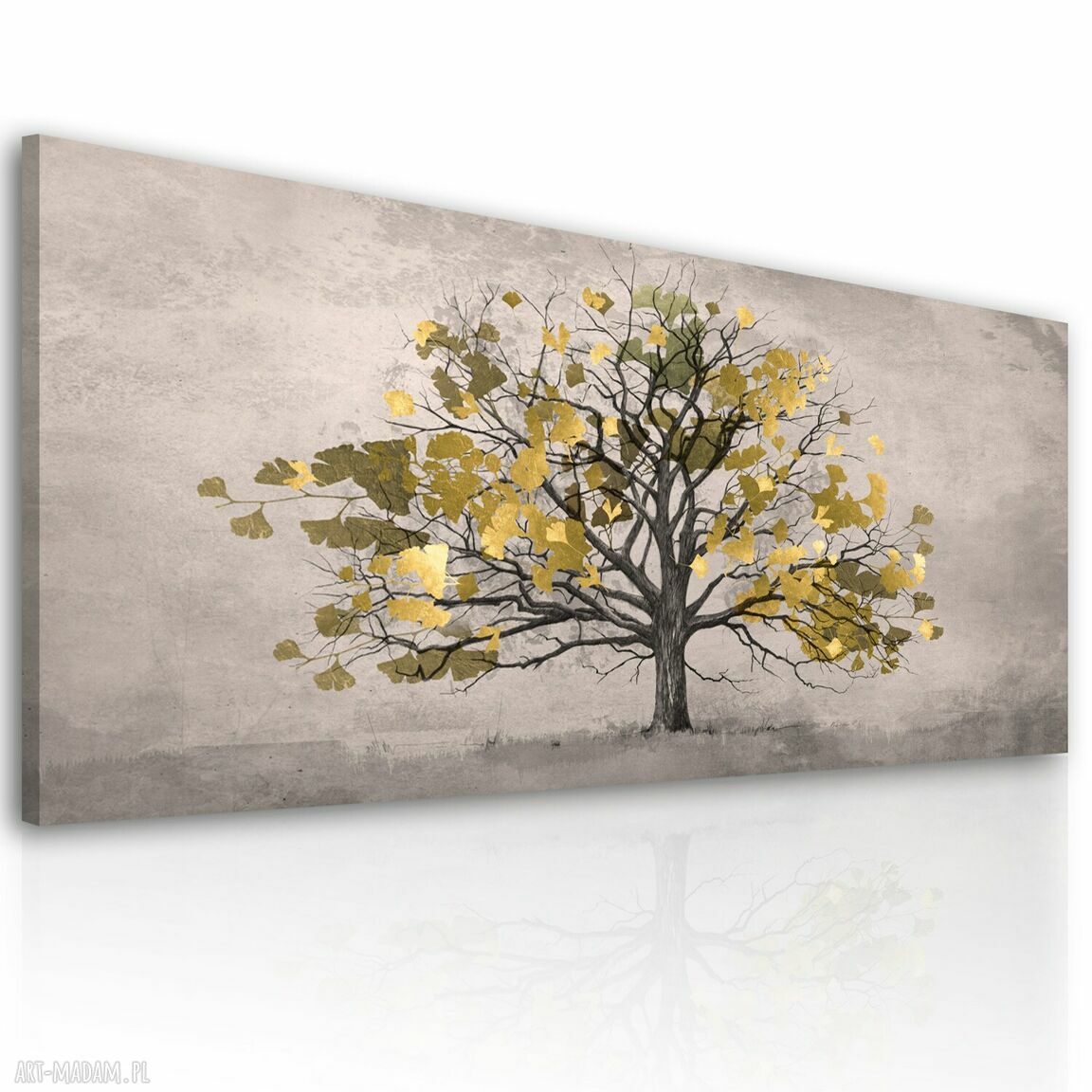 Pejzaż z drzewem w beżach - obraz na płótnie 147x60 cm
