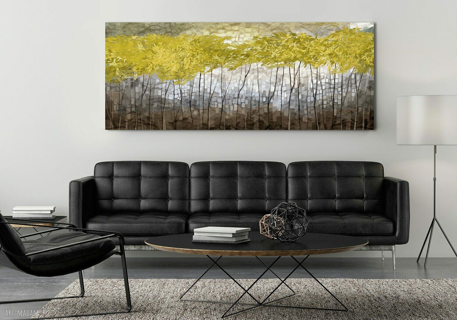 Pejzaż z drzewami w brązach - obraz 147x60 cm na płótnie