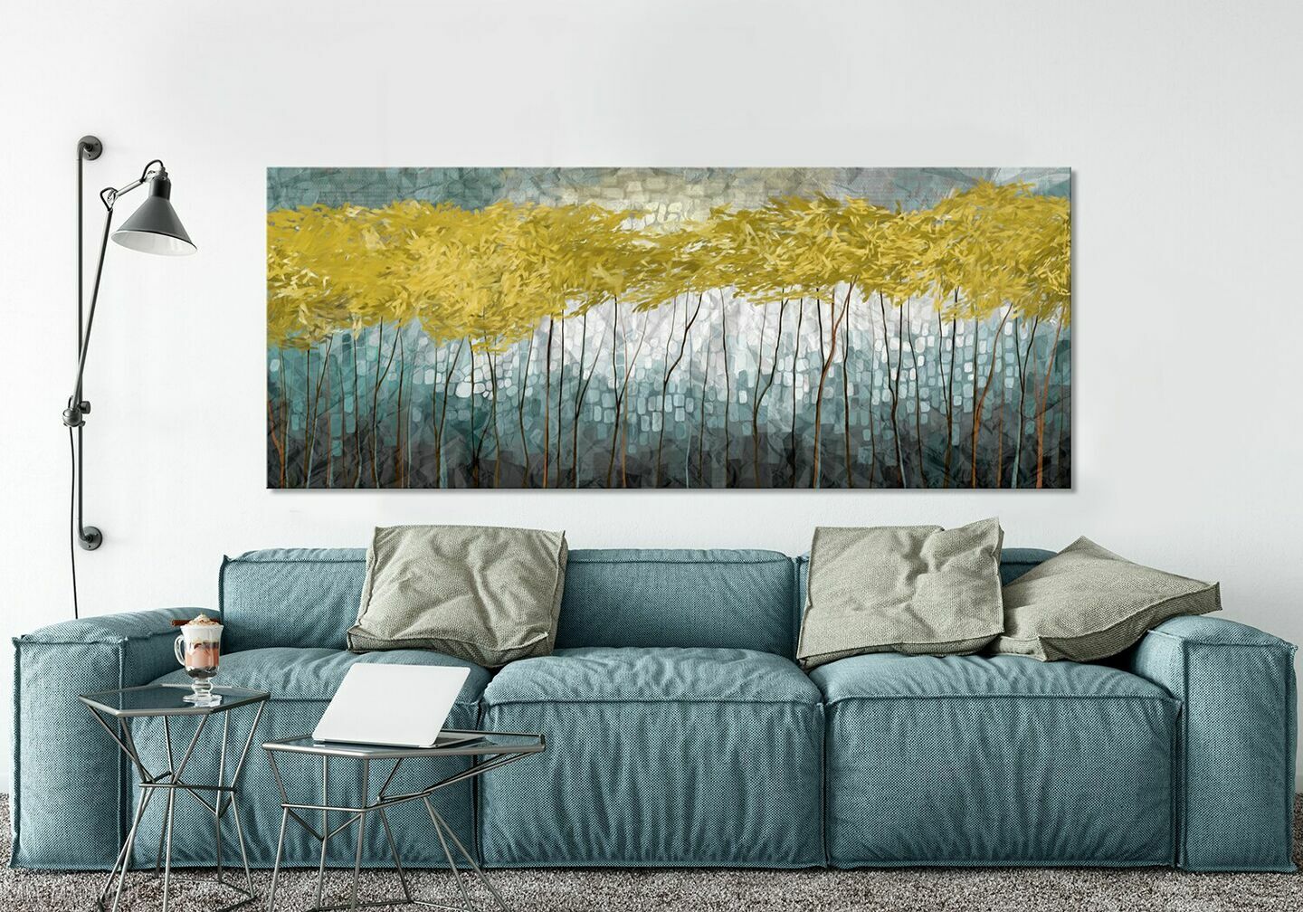Obraz z drzewami w odcieniach turkusu 120x50 cm - druk na płótnie