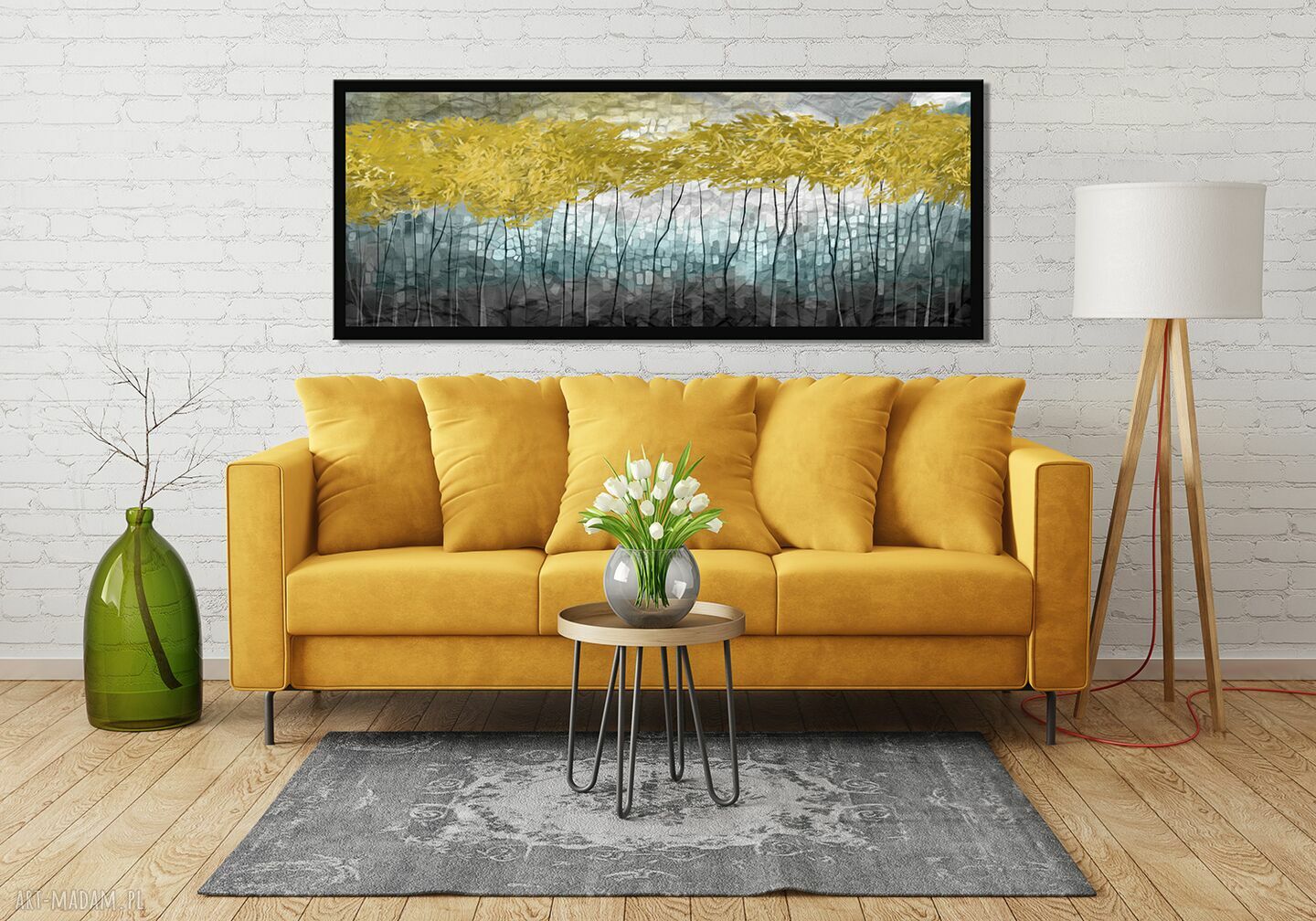 Nowoczesny obraz na płótnie - abstrakcyjne złote drzewa w jesiennej aurze 02383 (147x60 cm)