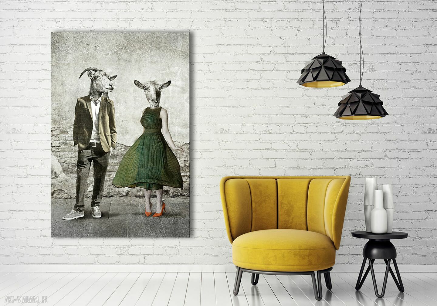 Obraz drukowany na płótnie Kozłowscy - kozy w ubraniach vintage 80x120 02578