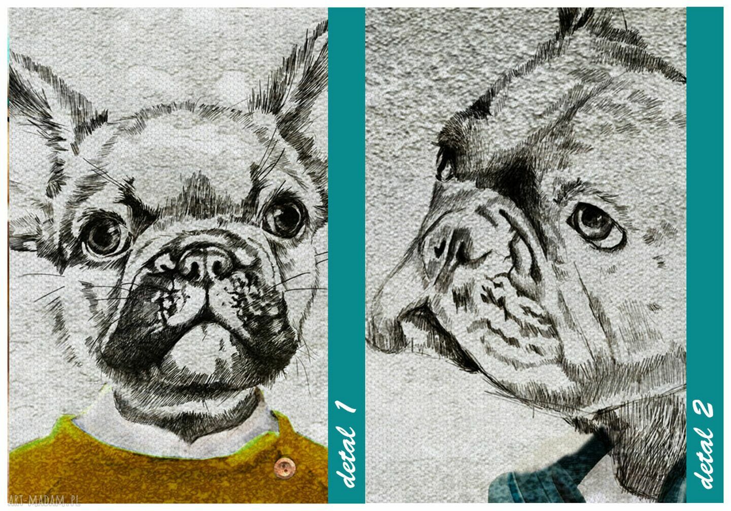 Obraz drukowany na płótnie - Rodzina buldogów z synami 120x80 cm