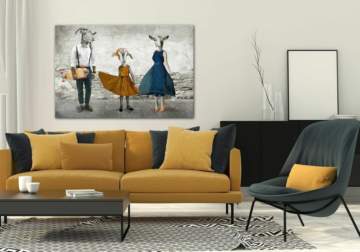 Obraz drukowany na płótnie Kozłowscy z córką 120x80 cm - zabawne kozy do wnętrza
