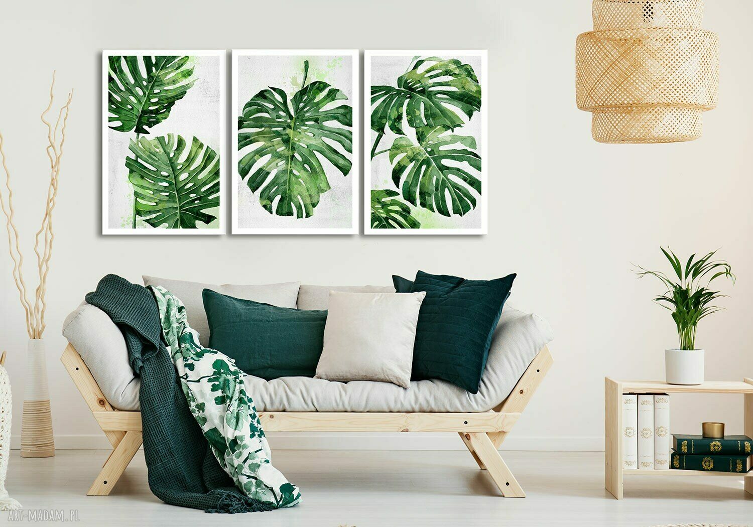 Obraz Monstera - tryptyk 3x 50x70 cm (łącznie 150x70) na płótnie