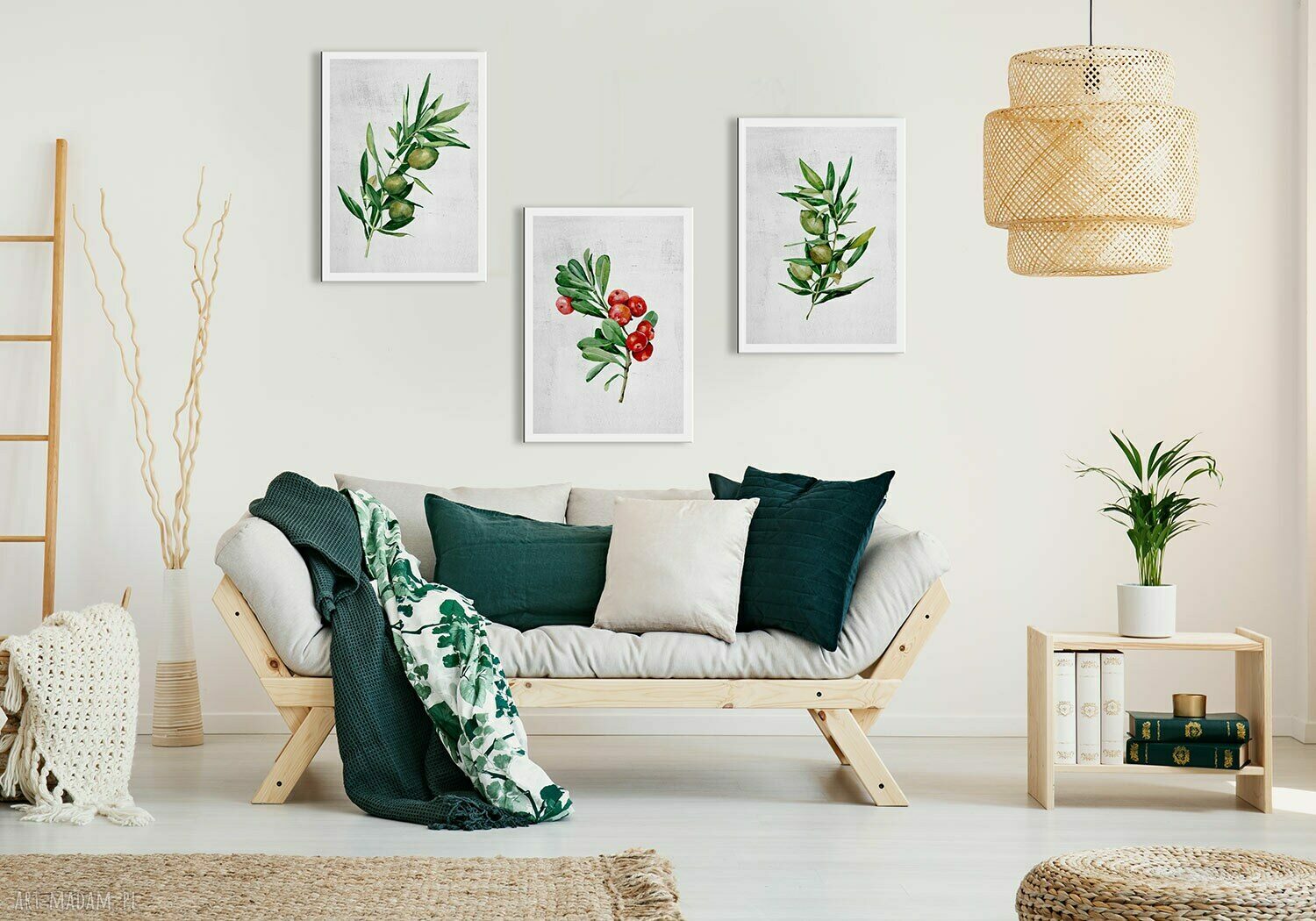 Obraz drukowany na płótnie Akwarelowe roślinki - tryptyk 3x50x70 cm (łącznie 150x70 cm)
