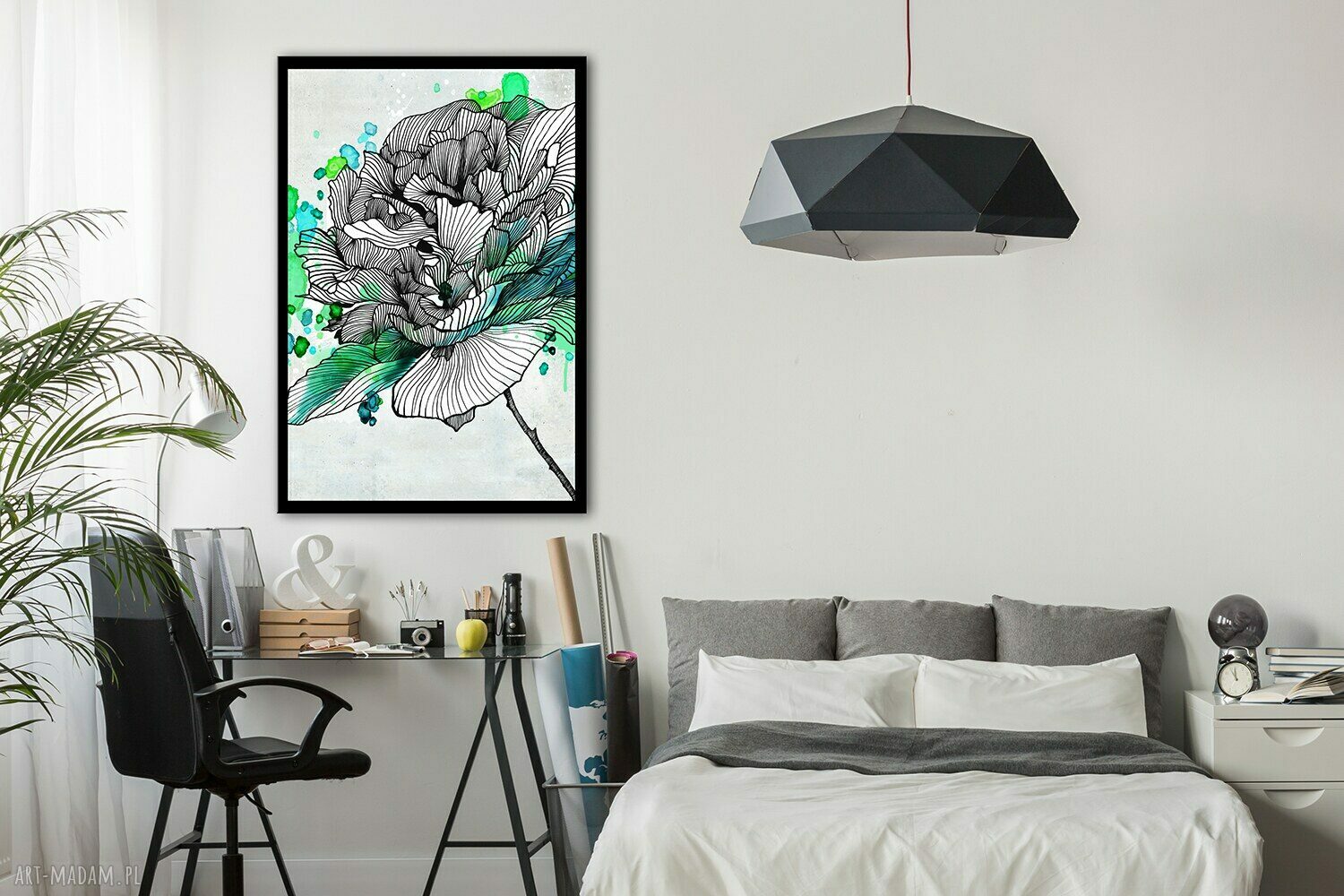 Obraz na płótnie z różą i rośliną 50x70 cm