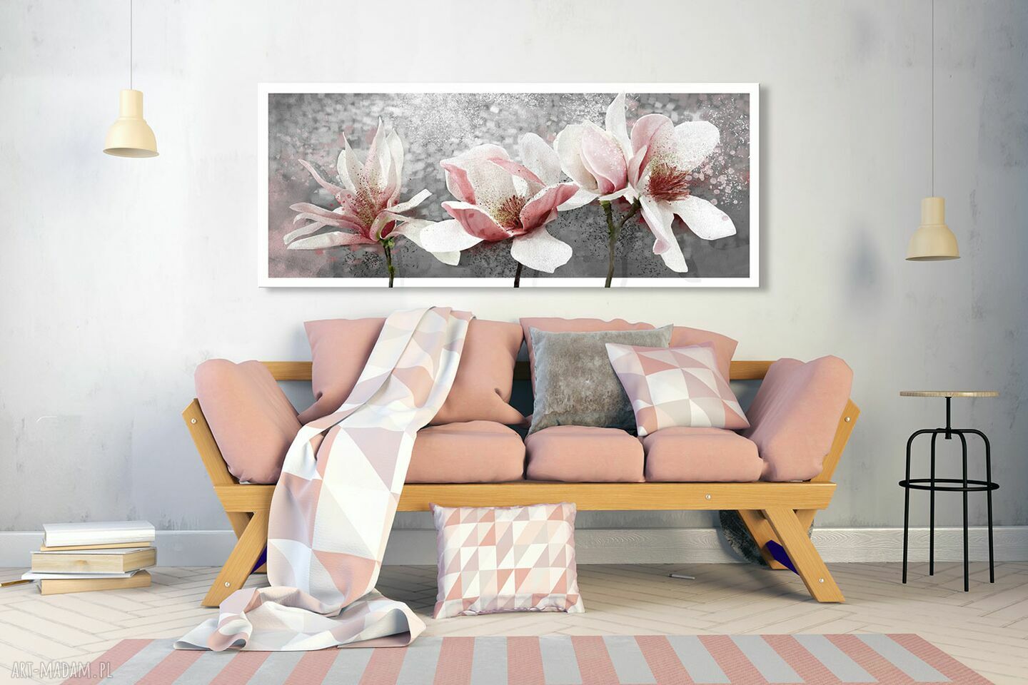 Obraz na płótnie z magnoliami w pastelowych barwach 147x60 cm (gotowy do powieszenia)
