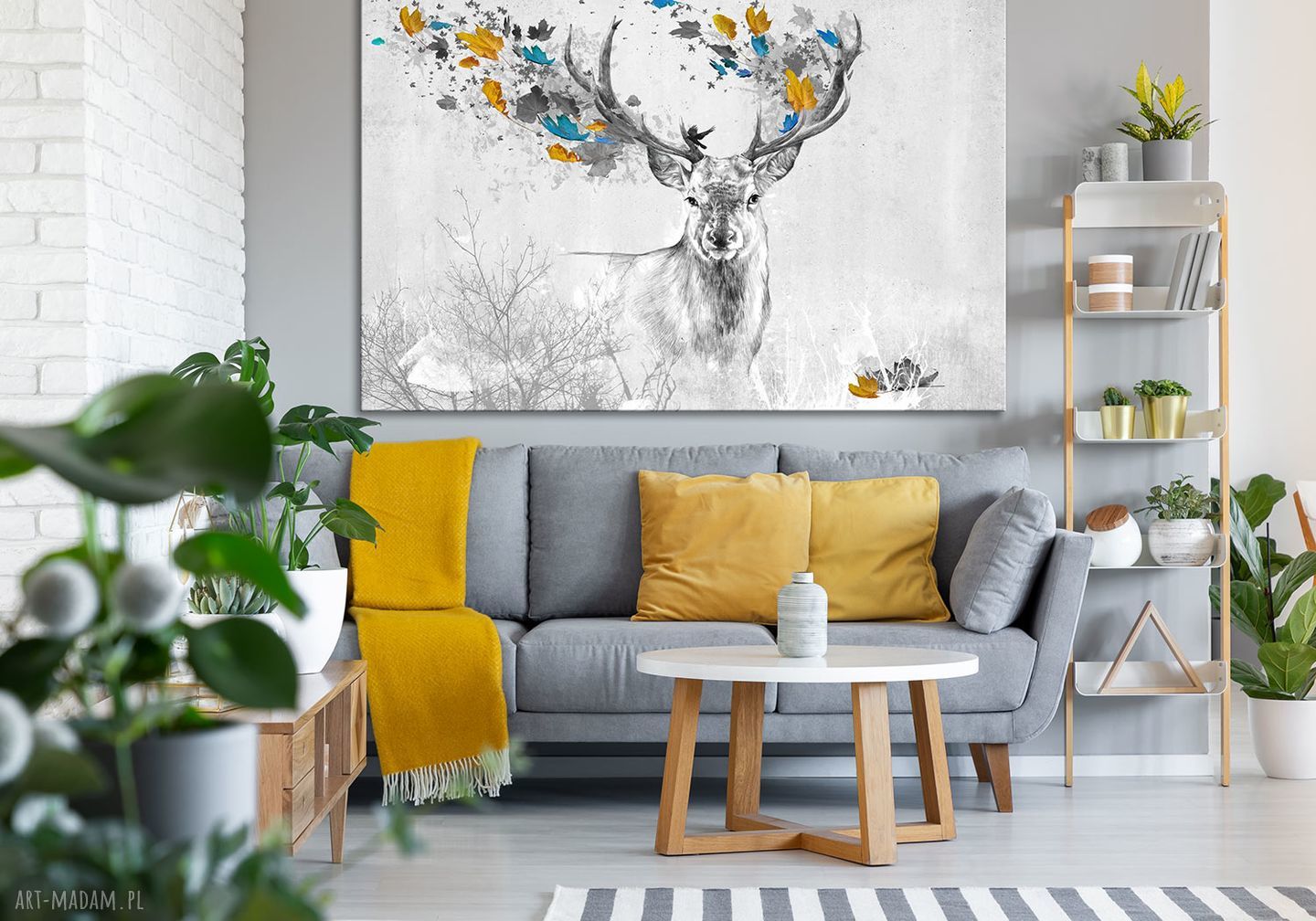 Obraz drukowany na płótnie z jeleniem - abstrakcyjny pejzaż 120x80 cm