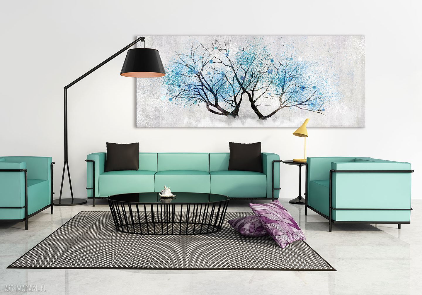 Obraz drukowany na płótnie z kwitnącym drzewem 147x60 cm - niebieskie kwiaty
