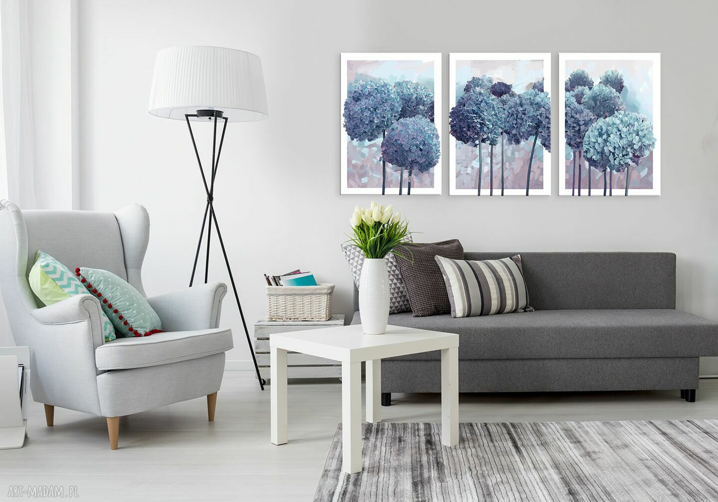 Obraz drukowany na płótnie Hortensje - tryptyk 3 części po 50 x 70 cm (łącznie 150 x 70 cm)