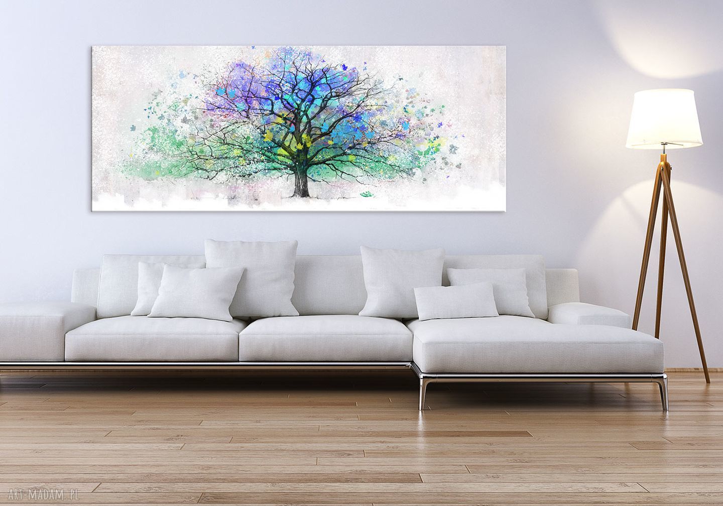 Kolorowy abstrakcyjny obraz z drzewem na płótnie 147x60 cm - gotowy do powieszenia