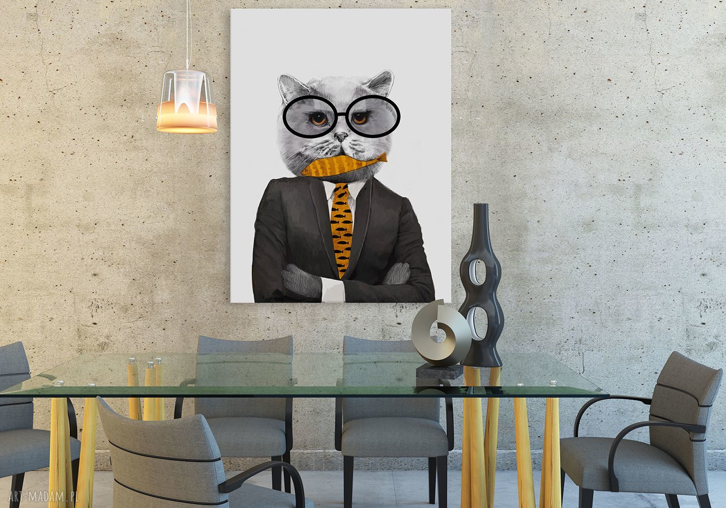 Hipsterski kot w marynarce i okularach - obraz na płótnie 60x80 cm