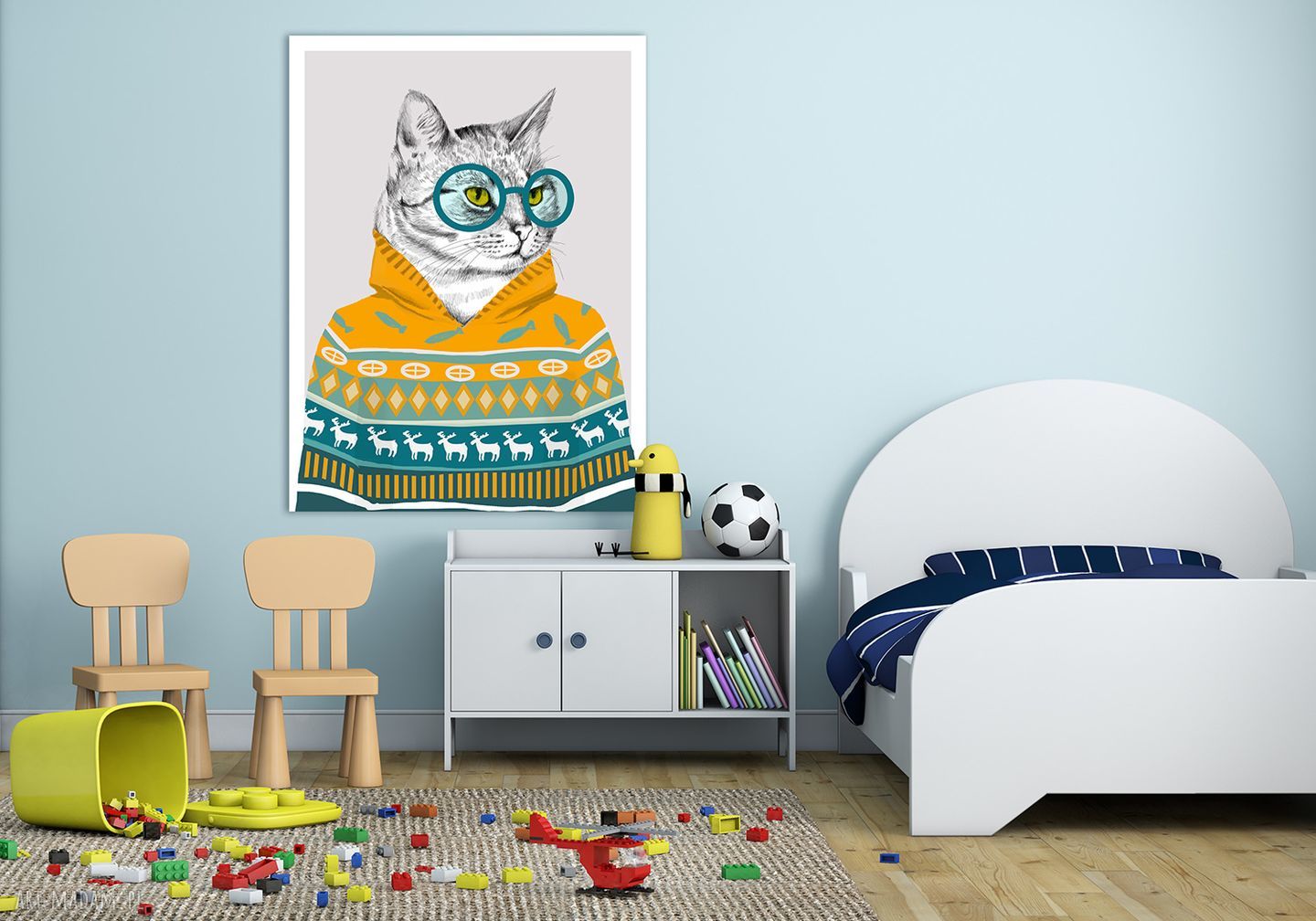 Obraz na płótnie hipsterski kot w żółtym swetrze 60x80 cm