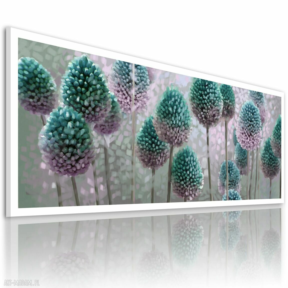 Obraz na płótnie 147 x 60 cm „Kwiaty czosnków w błękitach” - gotowy do zawieszenia