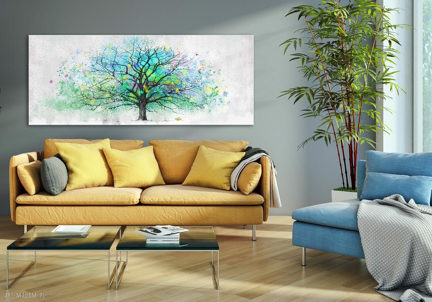 Obraz drukowany na płótnie z kolorowym abstrakcyjnym drzewem 147x60 cm