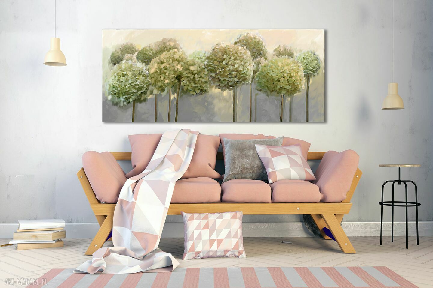 Pastelowe hortensje - obraz na płótnie 147x60 cm, gotowy do powieszenia