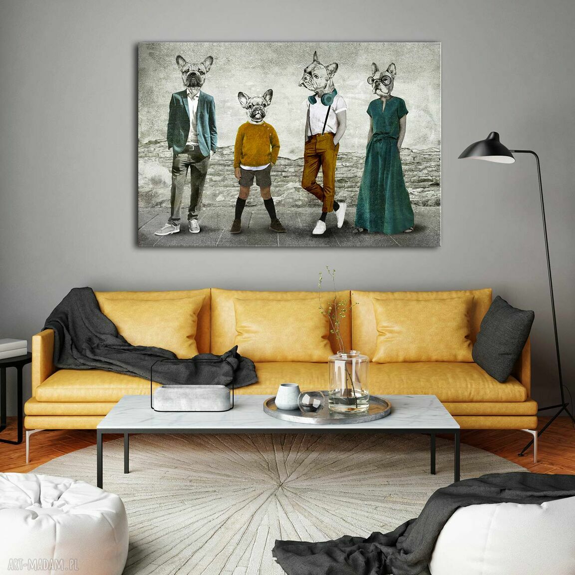 Obraz drukowany na płótnie - Rodzina buldogów z synami 120x80 cm
