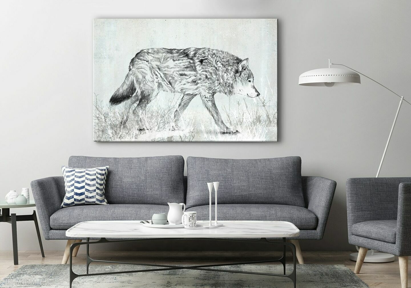 Pejzaż z wilkiem 120x80 cm - obraz drukowany na płótnie