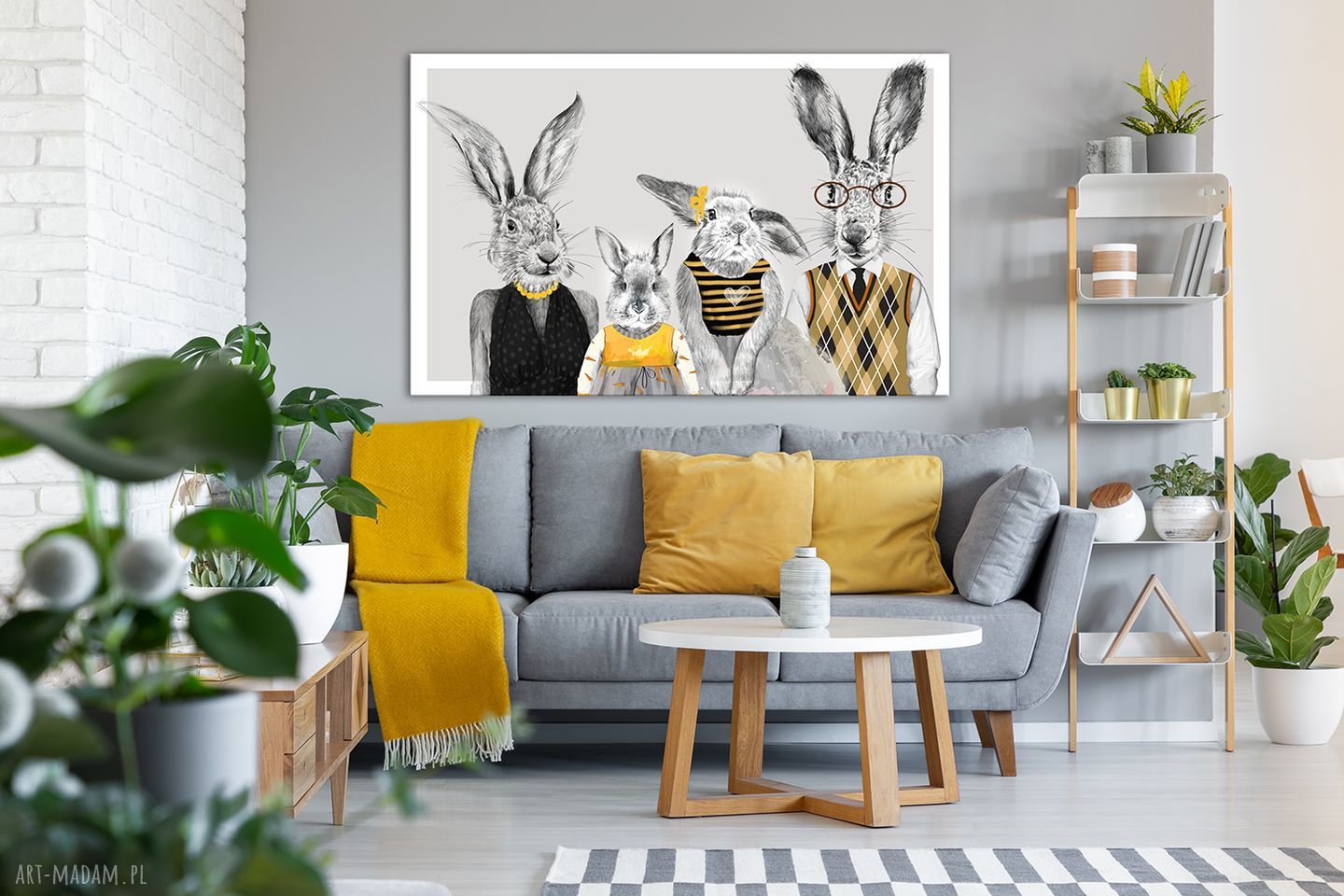 Obraz na płótnie z królikami - Zajączza rodzina 120x80 cm