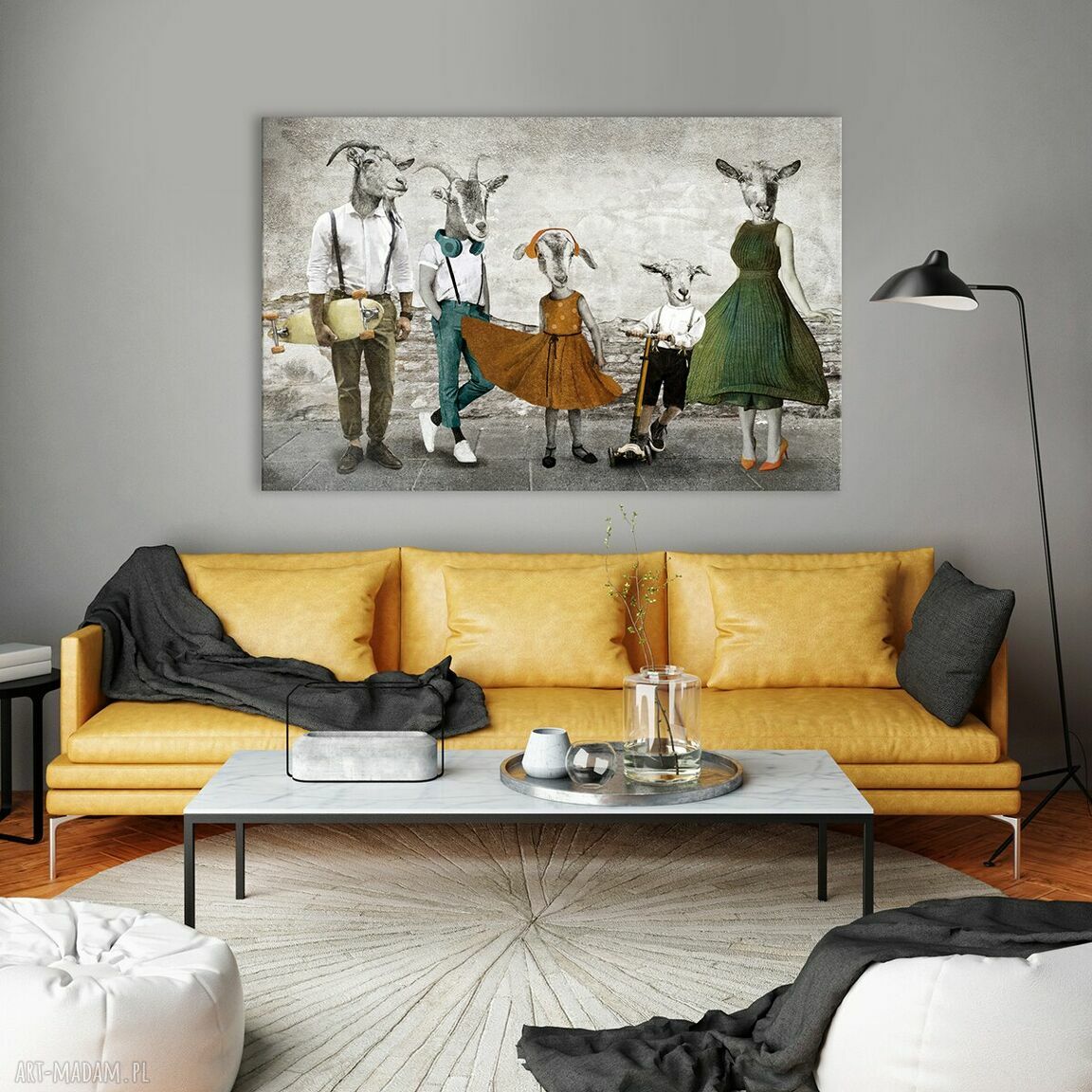 Obraz na płótnie Kozłowscy Kozy w ubraniach 120x80 cm - styl vintage