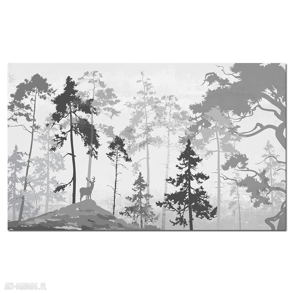Obraz DRZEWO 48 120x70 cm - las i jeleń szary w stylu loft
