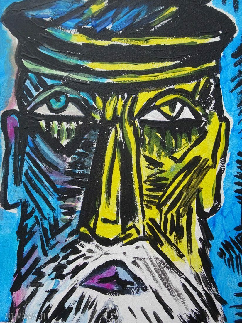 Obraz w stylu Picasso do salonu - turkusowy akryl A4, edycja limitowana