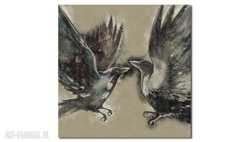 Duży obraz z krukami 80x80 na płótnie Canvas - ptaki