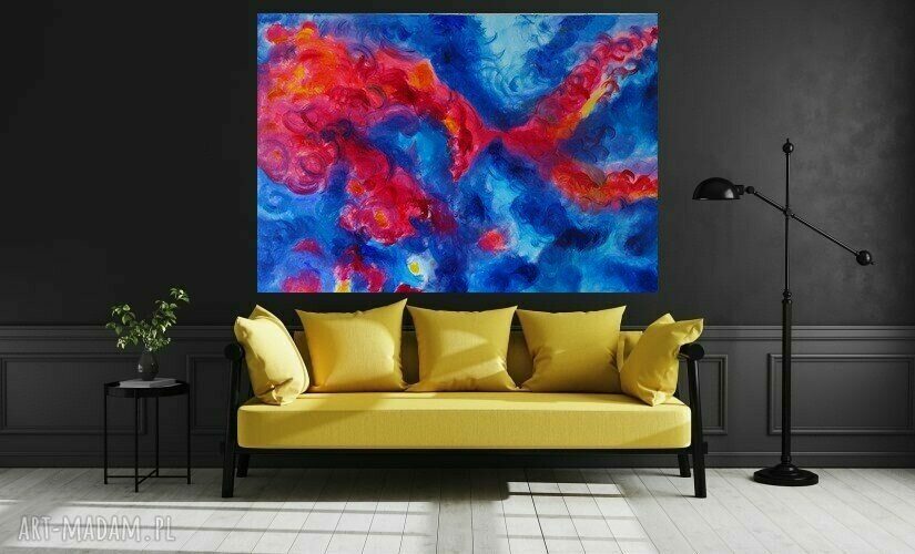 Duży obraz olejny na płótnie w ekspresjonizmie abstrakcja kolor i światło 100 x 70 cm