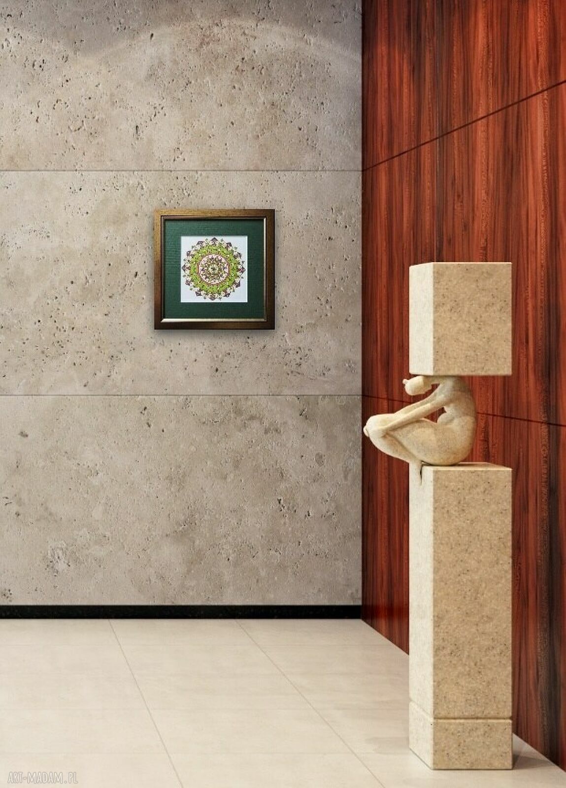 Elegancki obraz w stylu wschodnim - zielona mandala 30x30 w złotej ramie