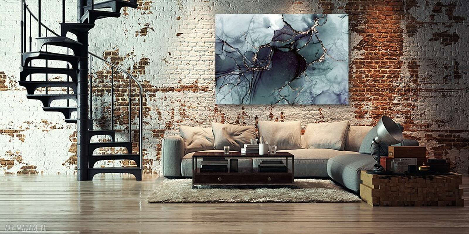 Granatowo-złoty obraz na płótnie 120x80 cm - marmurowy glamour
