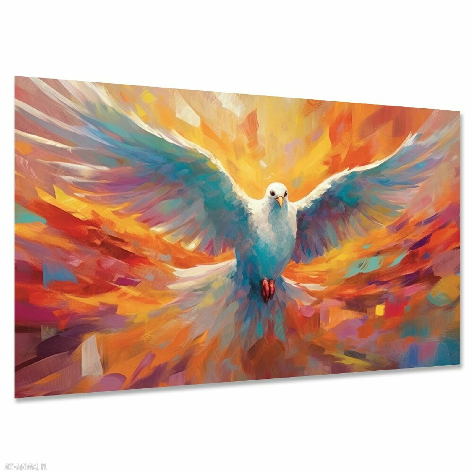 Kolorowy obraz gołębia na płótnie 120x80 cm