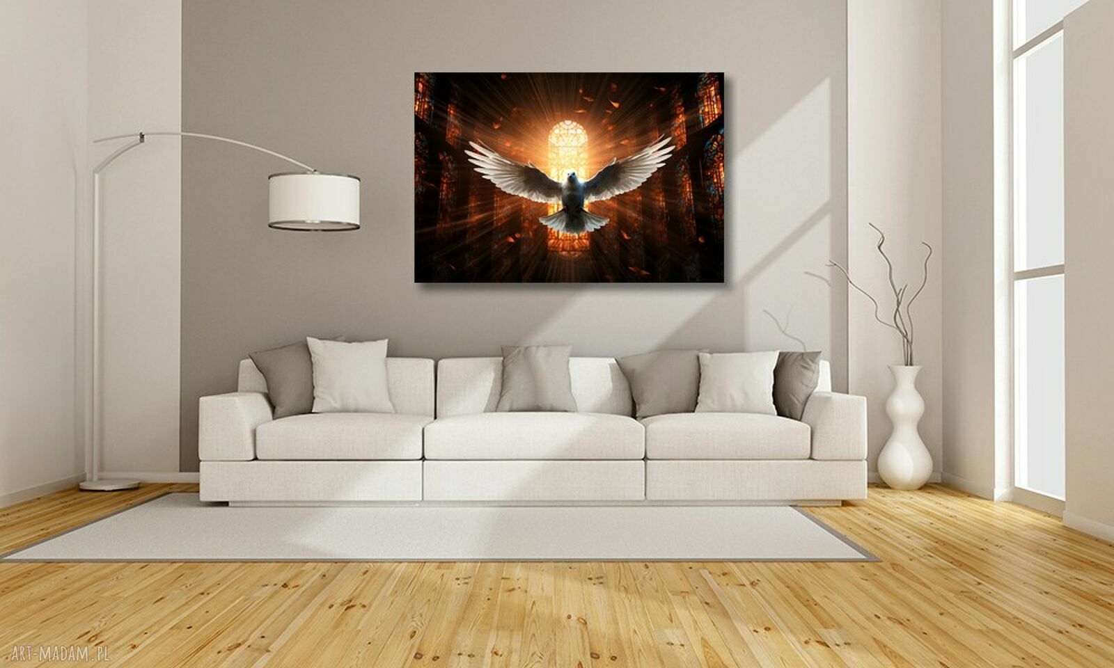 Obraz z gołębiem na płótnie 120x80 cm - religijna dekoracja ścienna
