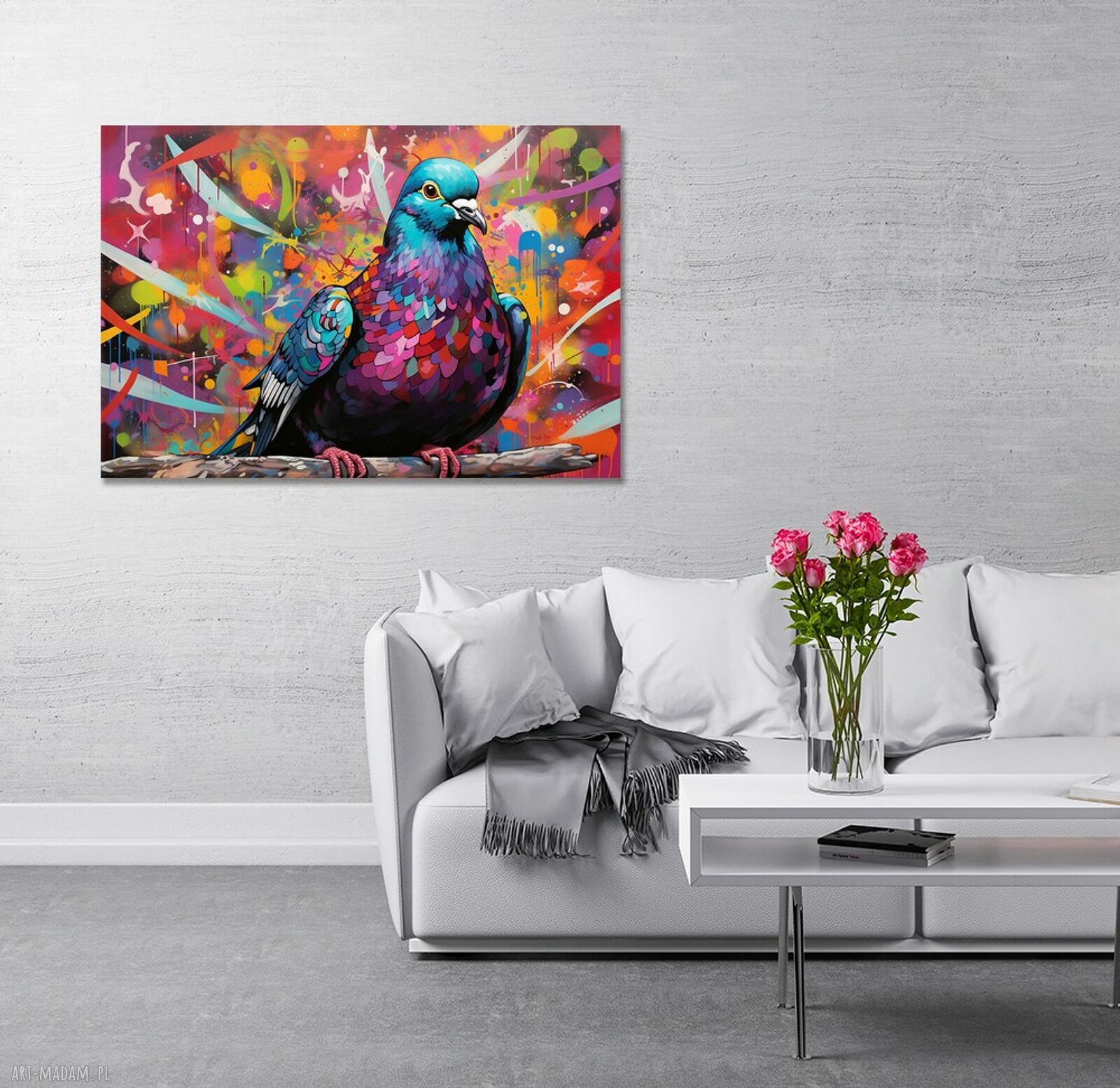 Obraz Gołąb 4 - kolorowa abstrakcja na płótnie 120x80 cm