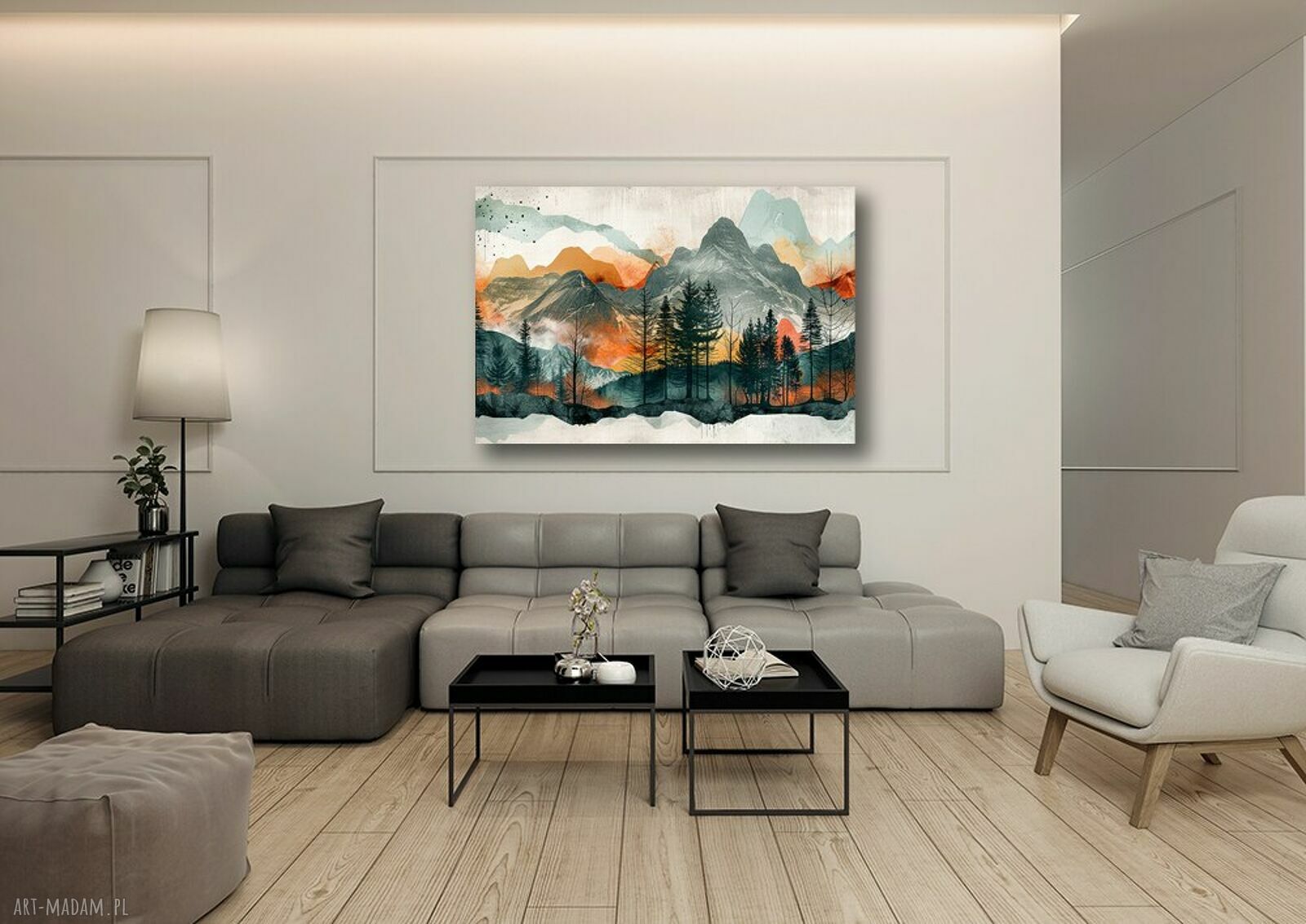 Obraz na płótnie Góry, las i zachód słońca 120x80 cm